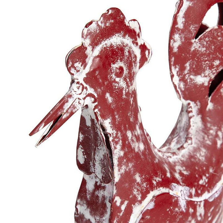 Willow &amp; Silk Metal 33cm/29cm Set of 2 Red Garden Rooster &amp; Chook