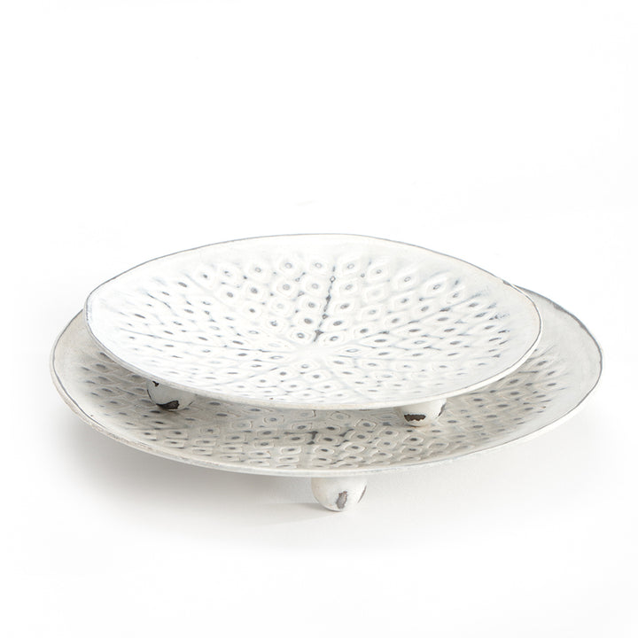 Willow &amp; Silk Nested 15cm/12.5cm Set of 2 White Pressed Candle Plate Bowls