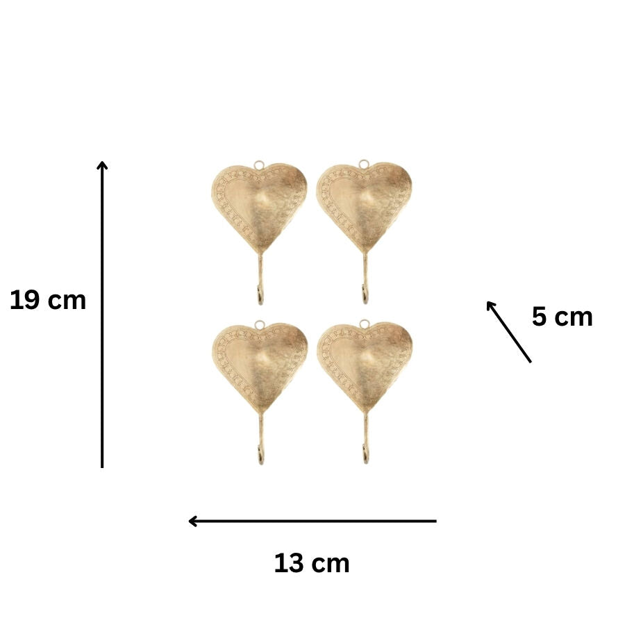 Willow &amp; Silk Antique Gold 19cm Set of 4 Coat/Scarf Heart Wall Hooks