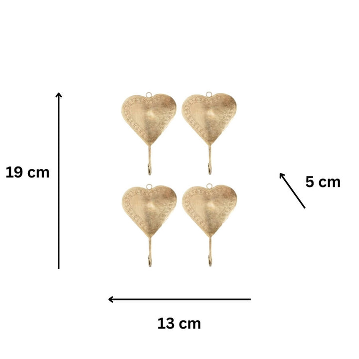 Willow &amp; Silk Antique Gold 19cm Set of 4 Coat/Scarf Heart Wall Hooks
