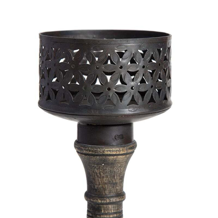 Willow &amp; Silk Handmade 35cm Wooden/Iron Chateau Pillar Candle Holder