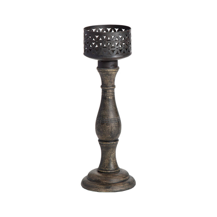 Willow &amp; Silk Handmade 35cm Wooden/Iron Chateau Pillar Candle Holder