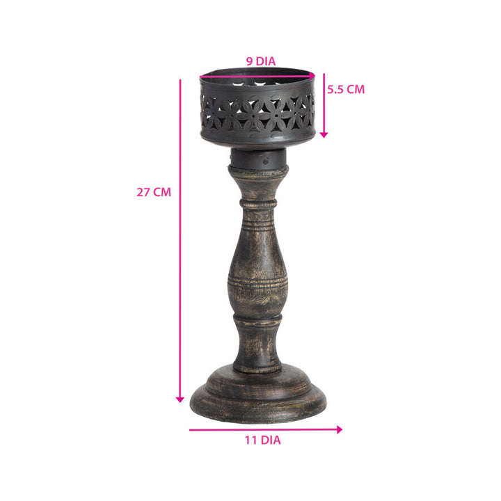 Willow &amp; Silk Handmade Vintage Black 27cm Baroque Pillar Candle Holder