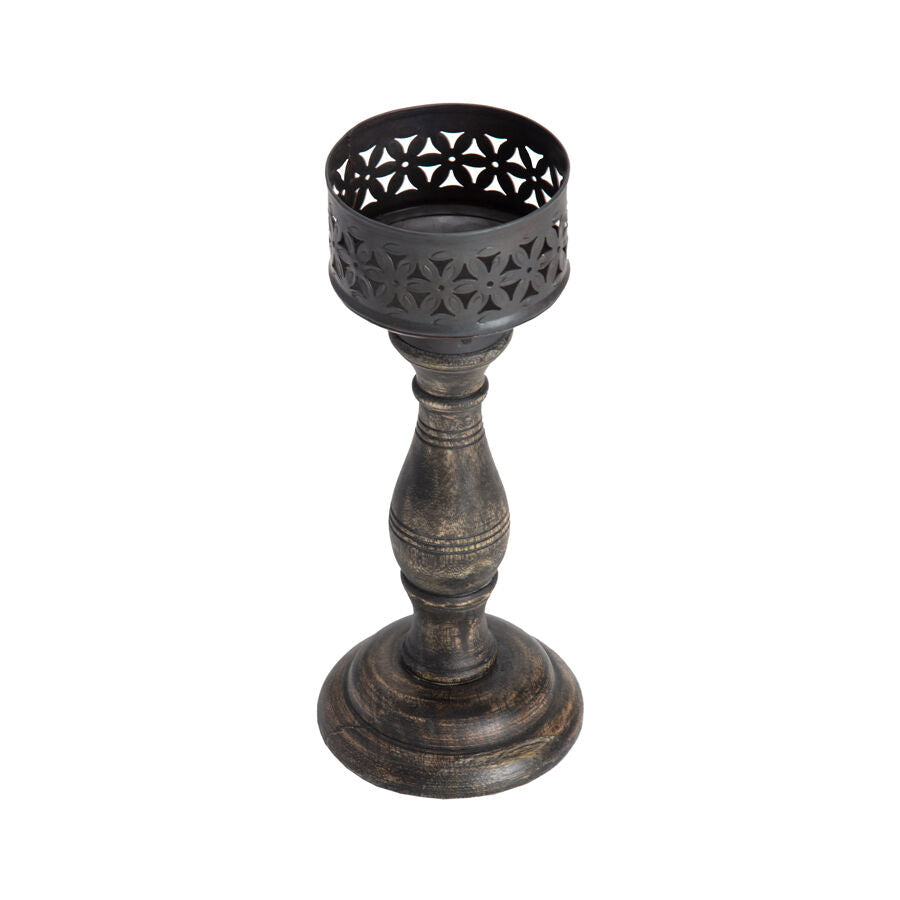 Willow &amp; Silk Handmade Vintage Black 27cm Baroque Pillar Candle Holder