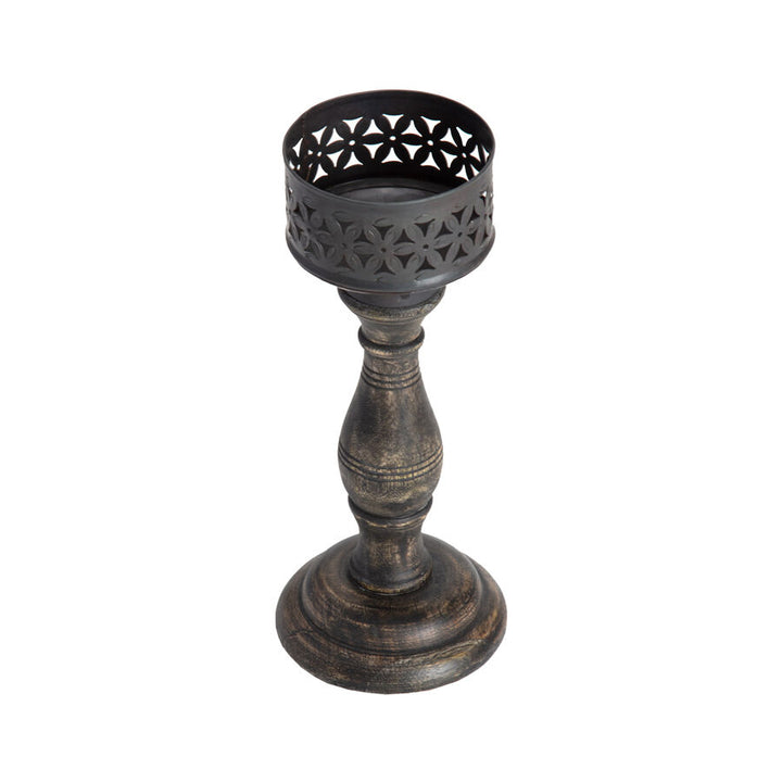 Willow &amp; Silk Handmade Vintage Black 27cm Baroque Pillar Candle Holder