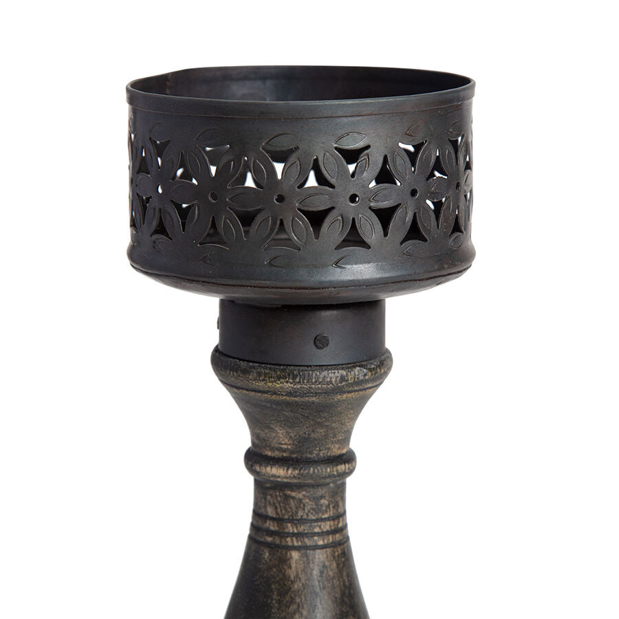 Willow &amp; Silk Handmade Vintage Black 27cm Baroque Pillar Candle Holder