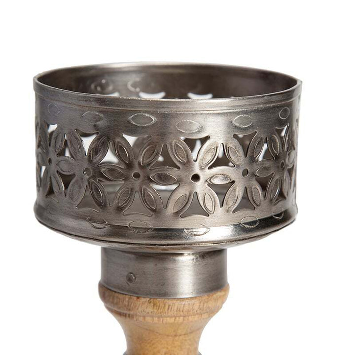 Willow &amp; Silk Vintage Wooden 26cm Bloom Pillar Candle Holder