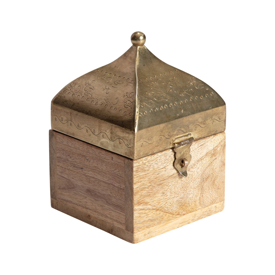 Willow &amp; Silk Trinket Box Moroccan Handcrafted Square 17cm Antique Gold