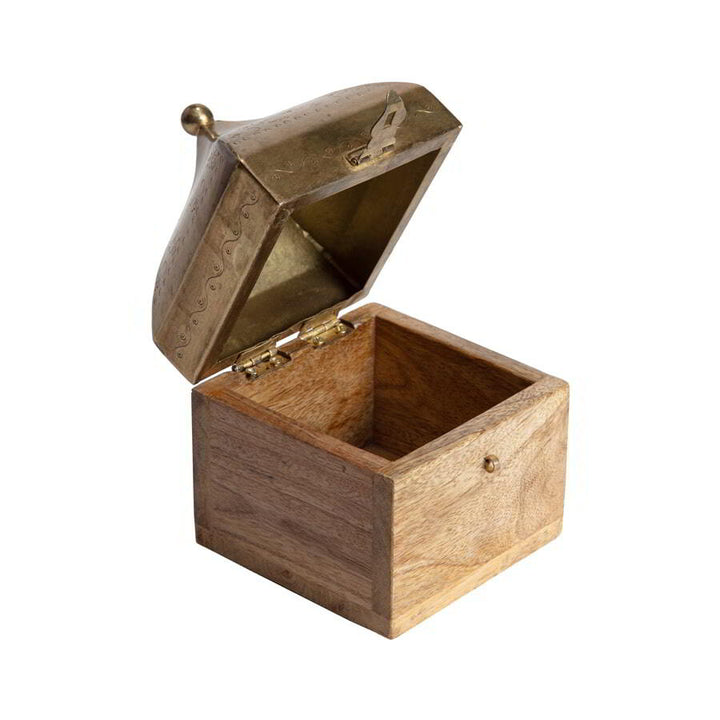 Willow &amp; Silk Trinket Box Moroccan Handcrafted Square 17cm Antique Gold