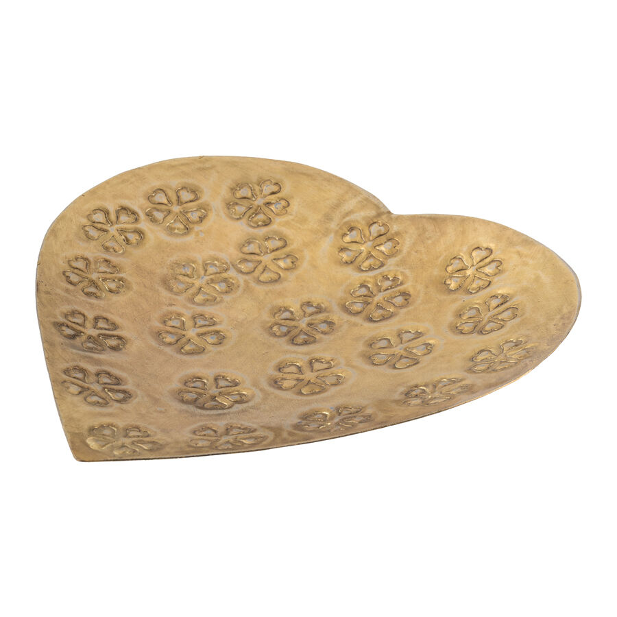 Willow &amp; Silk Decorative Bowl Handmade 17.5cm Metal Pressed Heart Flower Antique Gold