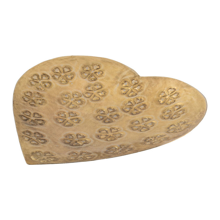 Willow &amp; Silk Decorative Bowl Handmade 17.5cm Metal Pressed Heart Flower Antique Gold