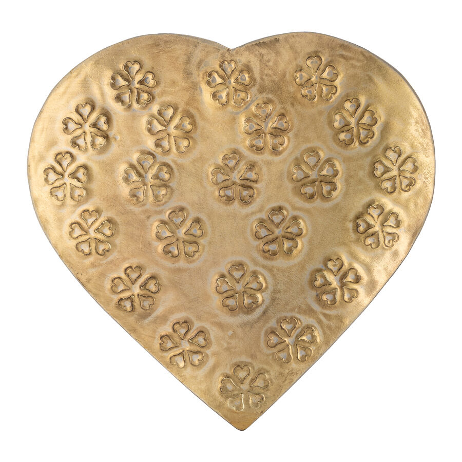 Willow &amp; Silk Decorative Bowl Handmade 17.5cm Metal Pressed Heart Flower Antique Gold