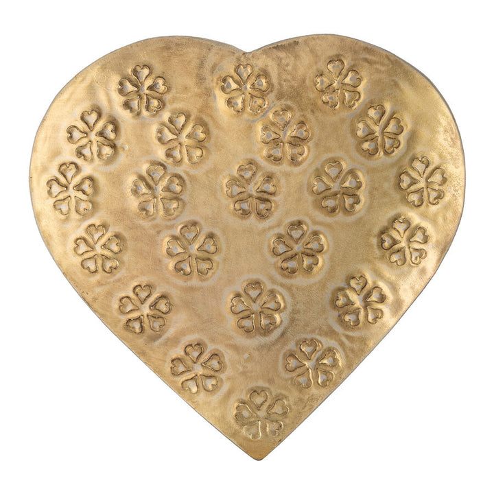 Willow &amp; Silk Decorative Bowl Handmade 17.5cm Metal Pressed Heart Flower Antique Gold