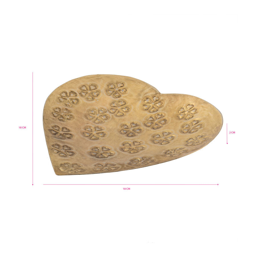 Willow &amp; Silk Decorative Bowl Handmade 17.5cm Metal Pressed Heart Flower Antique Gold
