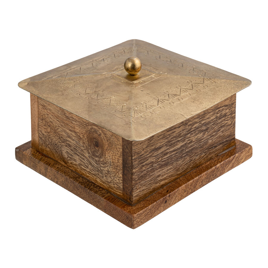 Willow &amp; Silk Trinket Storage Box Handmade 12.5cm Antique Gold W/Metal Pressed