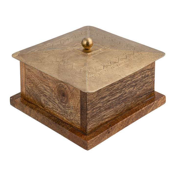 Willow &amp; Silk Trinket Storage Box Handmade 12.5cm Antique Gold W/Metal Pressed
