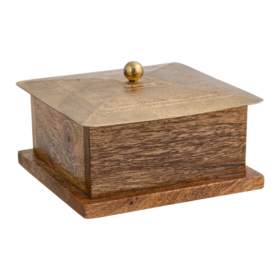 Willow &amp; Silk Trinket Storage Box Handmade 12.5cm Antique Gold W/Metal Pressed