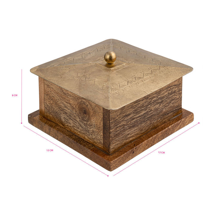 Willow &amp; Silk Trinket Storage Box Handmade 12.5cm Antique Gold W/Metal Pressed