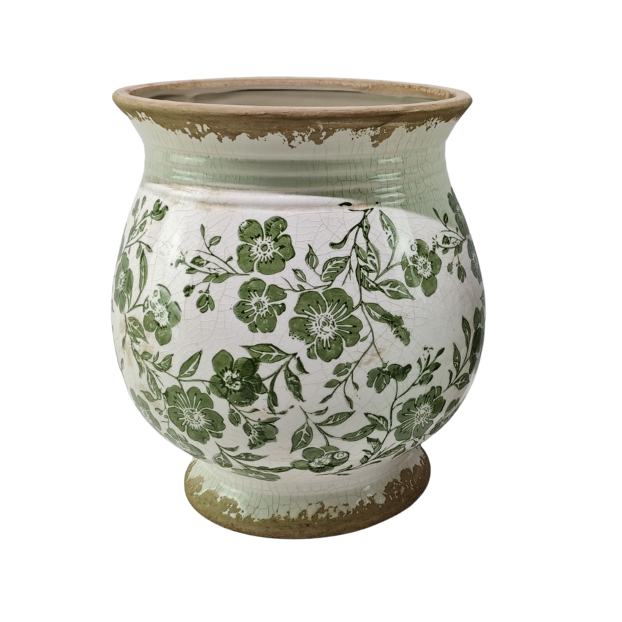 Willow &amp; Silk Green Leaf Bulb Shape Vase Lge 22x22x24cm