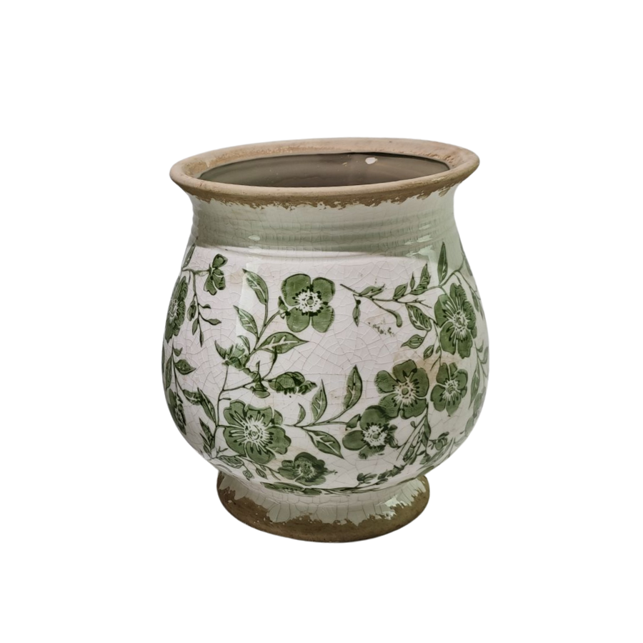 Willow &amp; Silk Green Leaf Bulb Shape Vase Sml 17.5x17.5x19.5