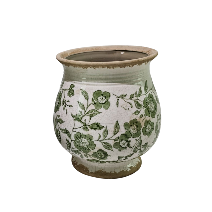 Willow &amp; Silk Green Leaf Bulb Shape Vase Sml 17.5x17.5x19.5
