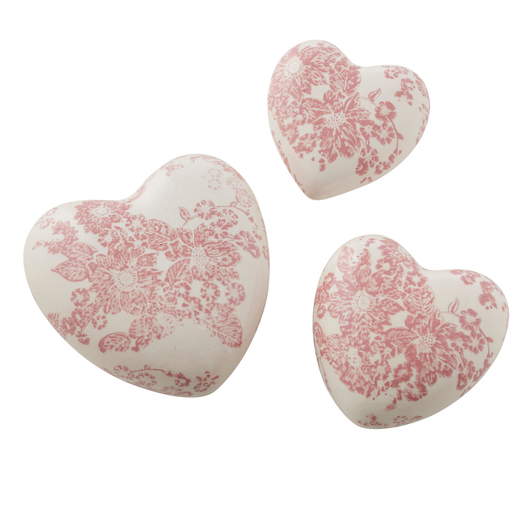 Willow &amp; Silk Set/3 Ass Size Cherry Blossom Hearts 10.5x4.5/8.5x4/7x3cm