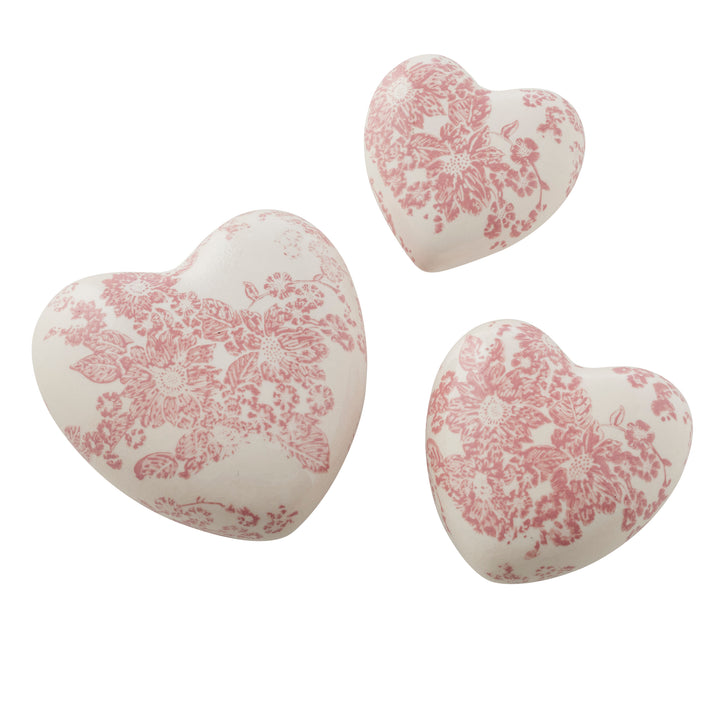 Willow &amp; Silk Set/3 Ass Size Cherry Blossom Hearts 10.5x4.5/8.5x4/7x3cm