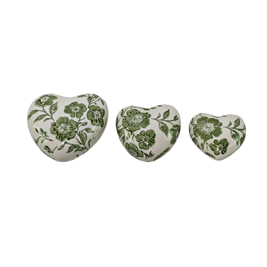 Willow &amp; Silk Set/3 Ass Size Green Leaf Hearts 10.5x4.5/8.5x4/7x3cm