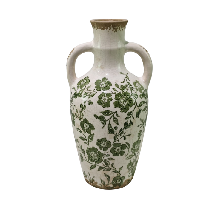 Willow &amp; Silk Green Leaf Urn 16x15x31.5cm