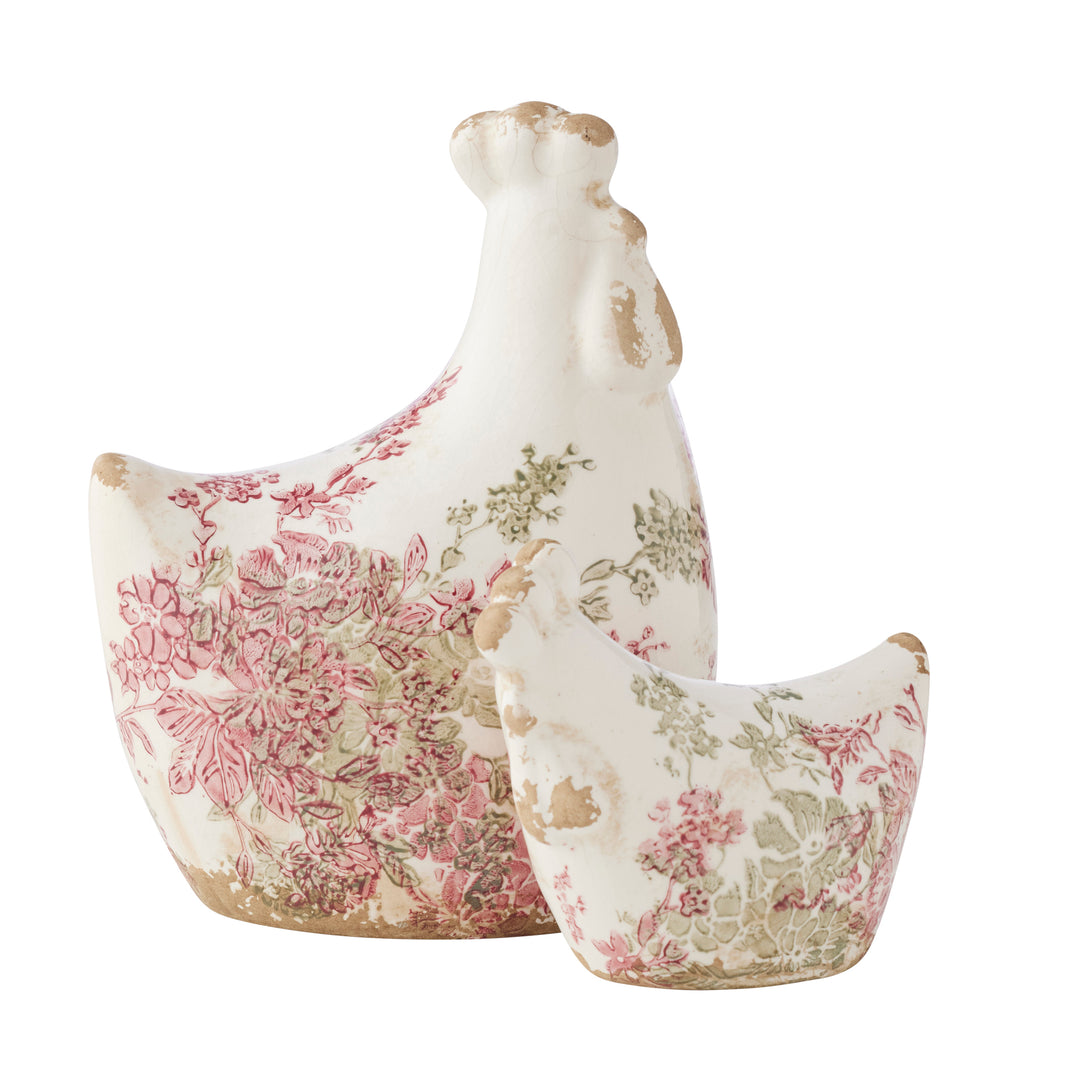Willow &amp; Silk Set/2 Ass Size Cherry Blossom Chooks 14x10x18cm/11.5x6x9.5cm