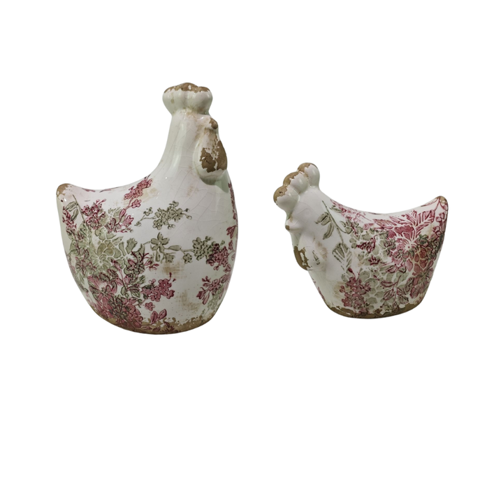 Willow &amp; Silk Set/2 Ass Size Cherry Blossom Chooks 14x10x18cm/11.5x6x9.5cm