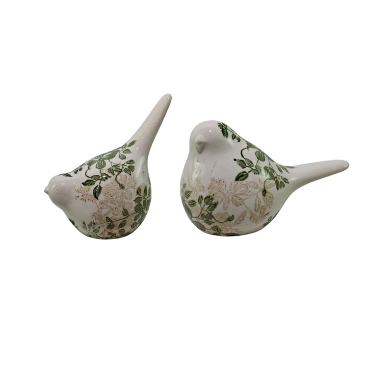 Willow &amp; Silk Set/2 Asst Size Green Leaf Birds 16.5x9.5x10/14x9x14cm