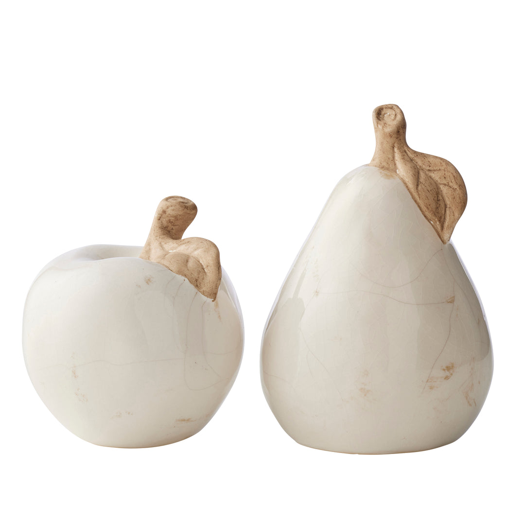Willow &amp; Silk Set/2 Asst Ceramic Apple &amp; Pear 11.5x11.5x16.5/11x11x11.5cm
