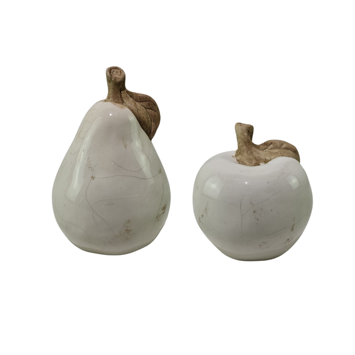 Willow &amp; Silk Set/2 Asst Ceramic Apple &amp; Pear 11.5x11.5x16.5/11x11x11.5cm