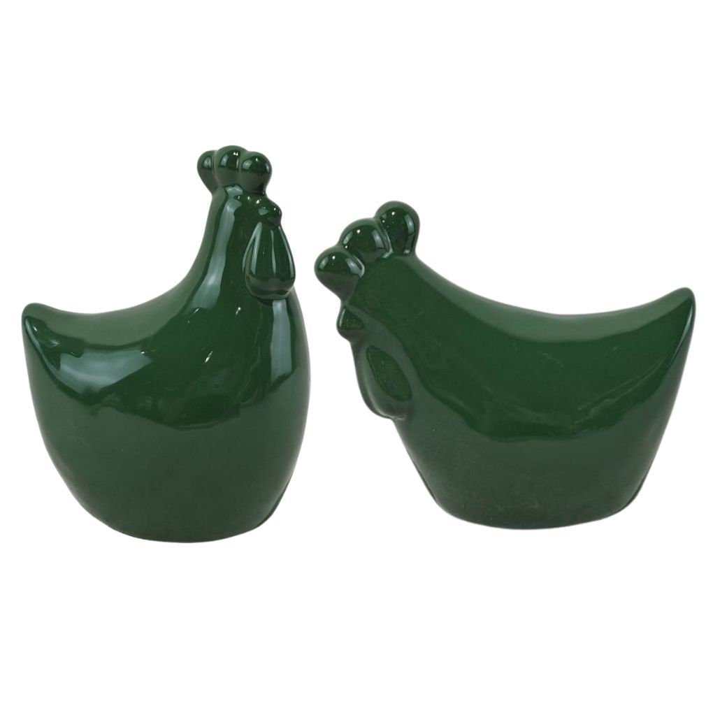 Willow &amp; Silk S/2 Green Bold Chickens 14x10x18/11.5x6x9.5cm