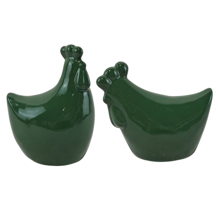 Willow &amp; Silk S/2 Green Bold Chickens 14x10x18/11.5x6x9.5cm