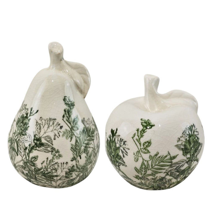 Willow &amp; Silk Set of Green Floral Apple &amp; Pear 11.5x11.5x16.5/11x11x11.5cm