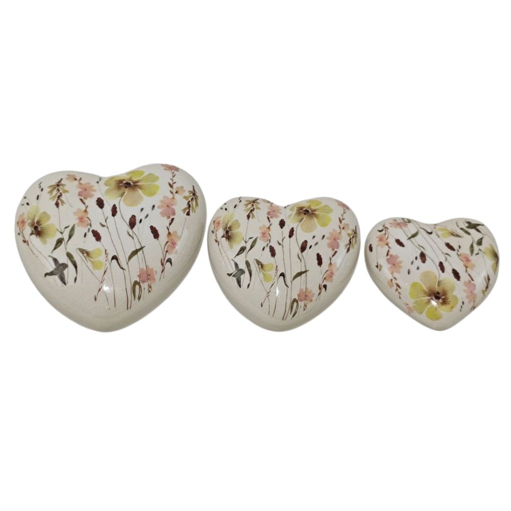 Willow &amp; Silk S/3 Wild Flower Hearts 10.5x4.5/8.5x4/7x3cm