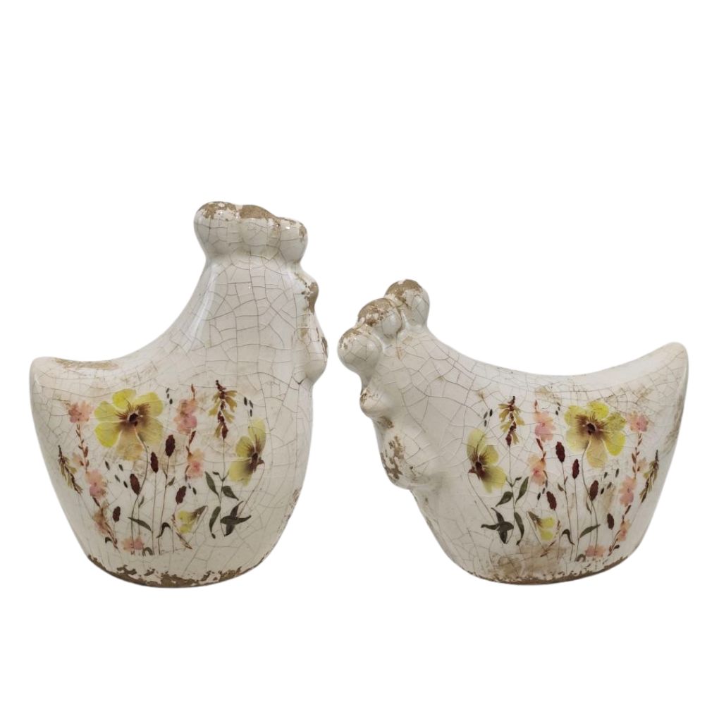 Willow &amp; Silk S/2 Wild Flower Mini Chickens 11.5x6x9.5/9x6x11.5cm