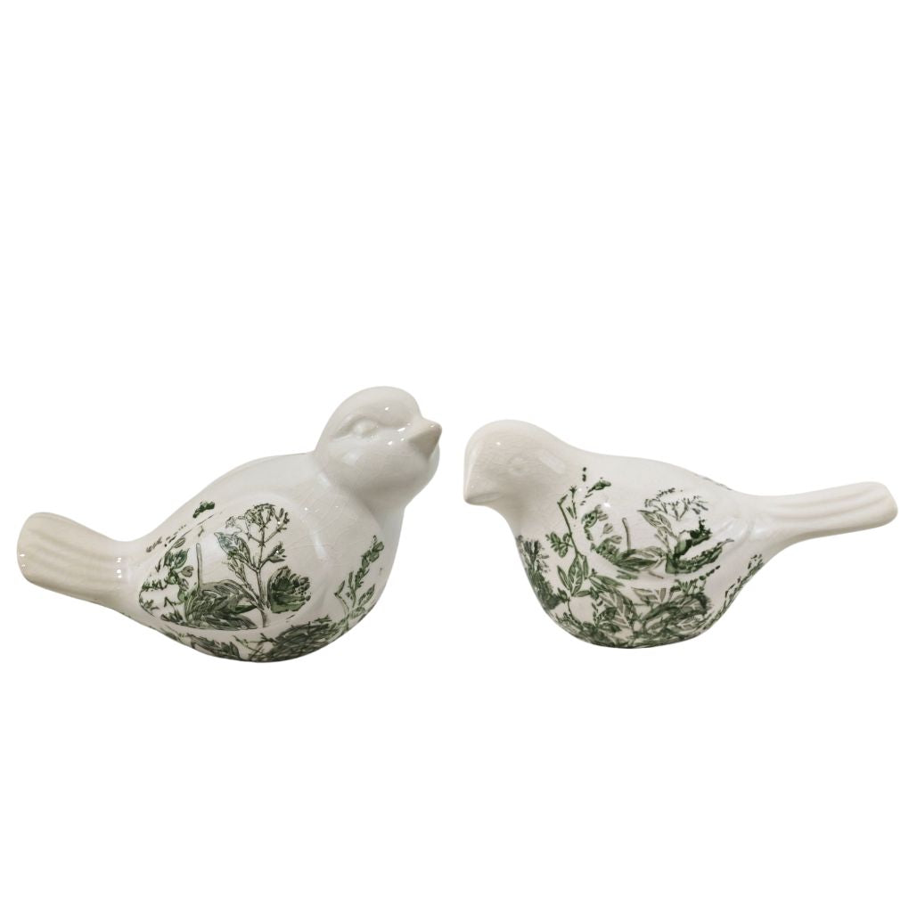 Willow &amp; Silk S/2 Green Floral Birds 21x10x12/15.5x8.5x10cm