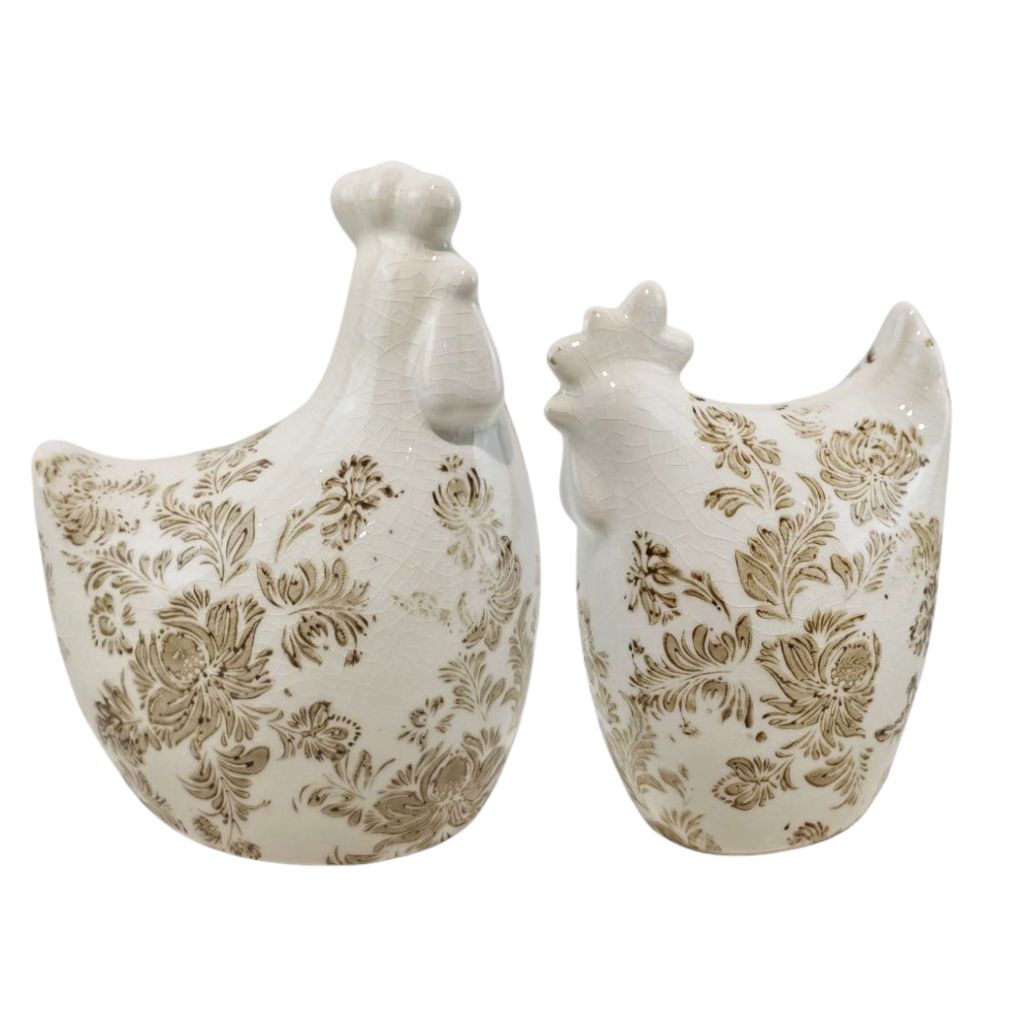 Willow &amp; Silk S/2 French Country Chooks 10.5x8x14.5/14x10x18cm