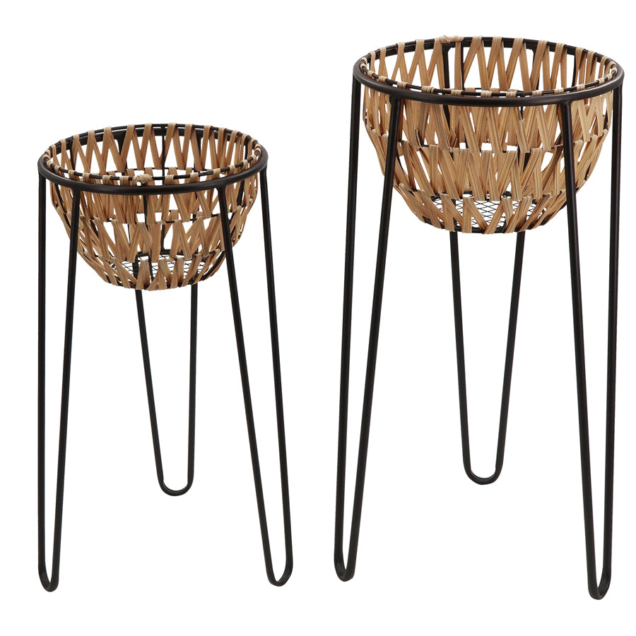 Willow &amp; Silk Nested 62/51cm Set of 2 Metal Bowl Planters w/ 3 Legged Stand