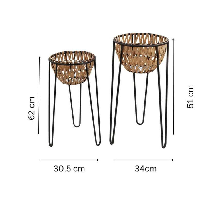Willow &amp; Silk Nested 62/51cm Set of 2 Metal Bowl Planters w/ 3 Legged Stand