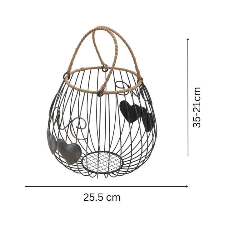 Willow &amp; Silk Hanging 35cm Round Black Metal Heart Basket Pot/Planter