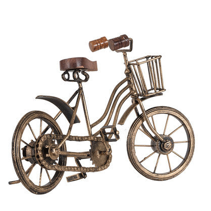 Willow &amp; Silk Decorative Bicycle Ornament Vintage Table 30cm W/Basket Antique Gold