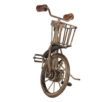 Willow &amp; Silk Decorative Bicycle Ornament Vintage Table 30cm W/Basket Antique Gold