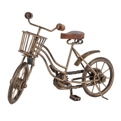 Willow &amp; Silk Decorative Bicycle Ornament Vintage Table 30cm W/Basket Antique Gold
