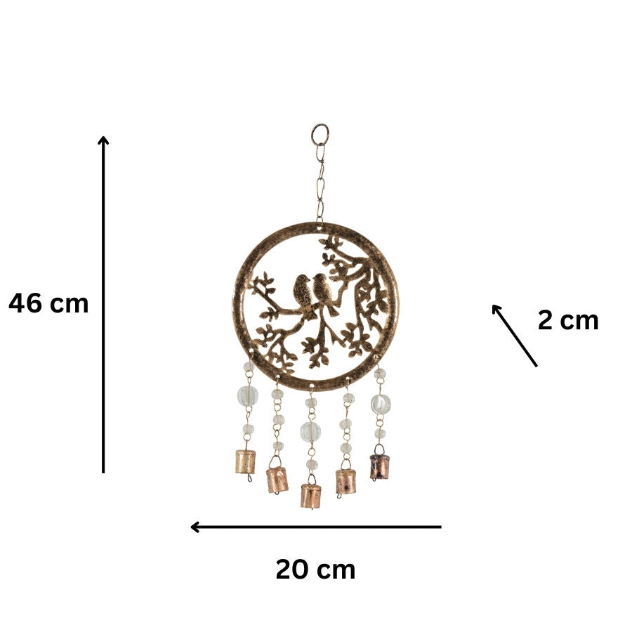 Willow &amp; Silk Hanging 46cm Golden Lovebirds On Tree w/ Beads &amp; Bells
