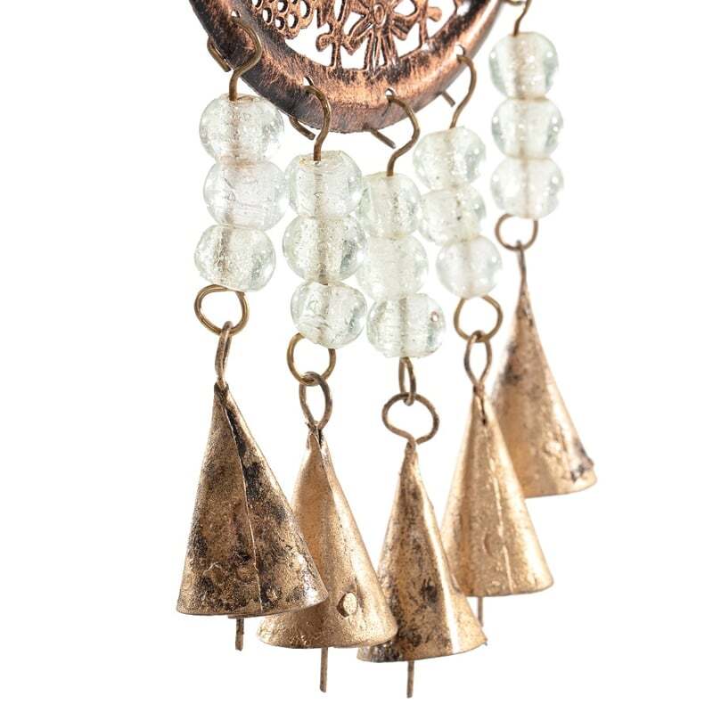 Willow &amp; Silk Hanging 32cm Metal Birds In Heart Whimsical Door Chime