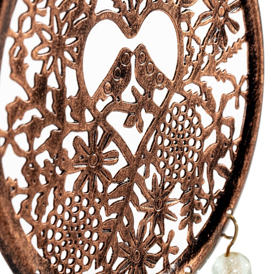 Willow &amp; Silk Hanging 32cm Metal Birds In Heart Whimsical Door Chime
